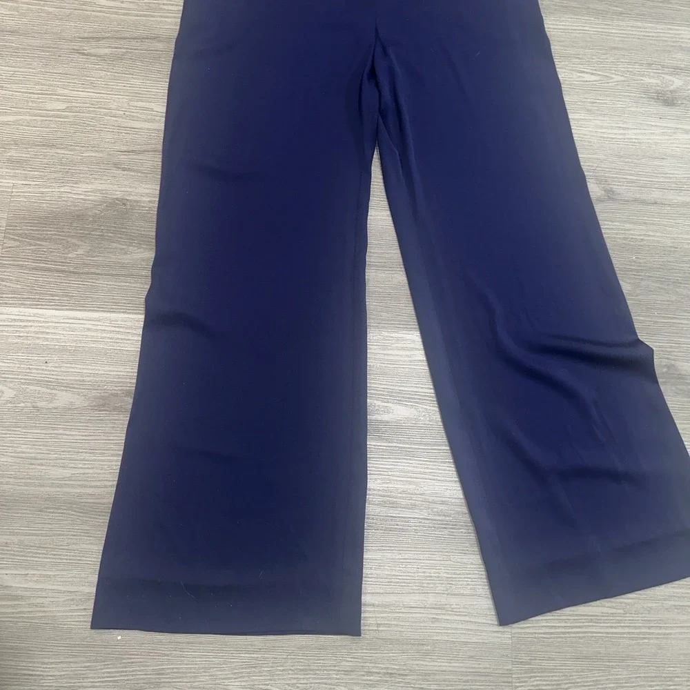 Diane Von Furstenberg Davin Silk Jumpsuit Size 14 Navy Tie Waist Wide Leg Halter